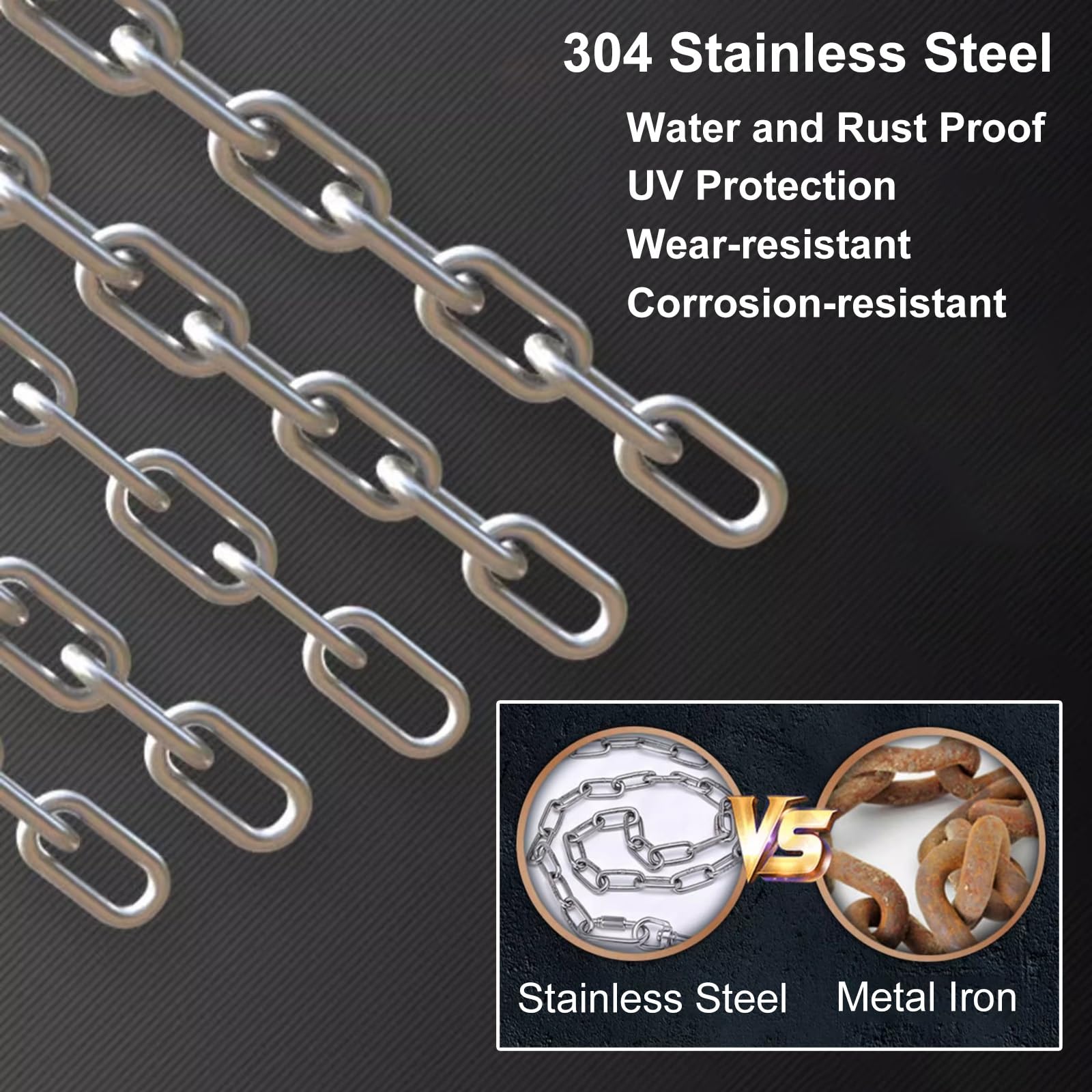 Edelstahl-Gliederkette mit Karabinerhaken – robuste Metallschlaufenkette für Zuhause, Outdoor und Haustiere