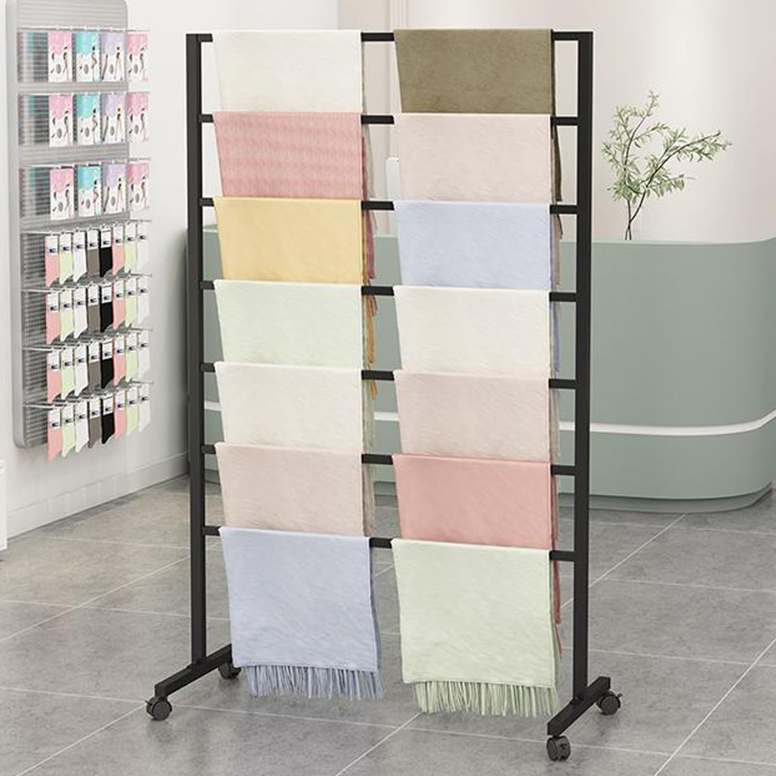OLSKFUH Pull-Out Trouser Rack Removable Pull-Out Rack Wardrobe Storage Expandable Space Saving Drawer-Style Hanger Rod Rolling Trolley,Movable Freestanding Metal Scarf Display Ra,Black-100x40x145cm
