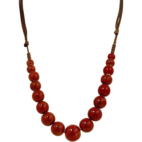 MINACHI Hippie Boho Colorful Ceramic Round Beads Strand Necklace, Bohemian Fashion Statement Jewelry Gift for Women