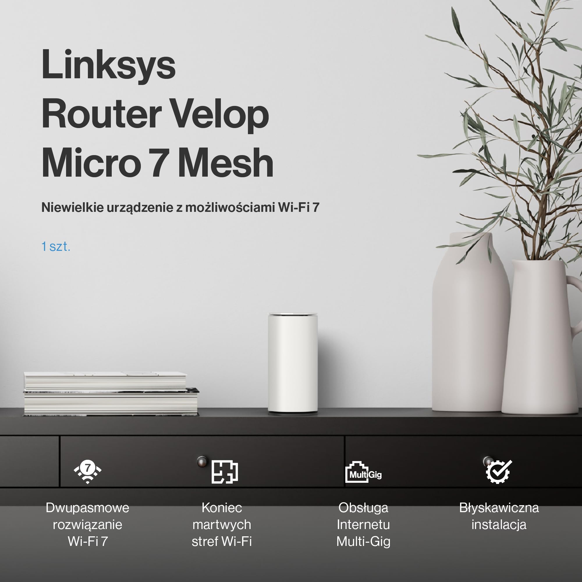 Linksys Velop Micro 7 Mesh-System | Dual-Band mit BE5000 WLAN-Geschwindigkeit | Mesh-Abdeckung bis zu 200 m2 pro Node | 2,5 Gbit/s Ethernet | 1,8X schnelleres WLAN als WiFi 6 | 1er-Pack