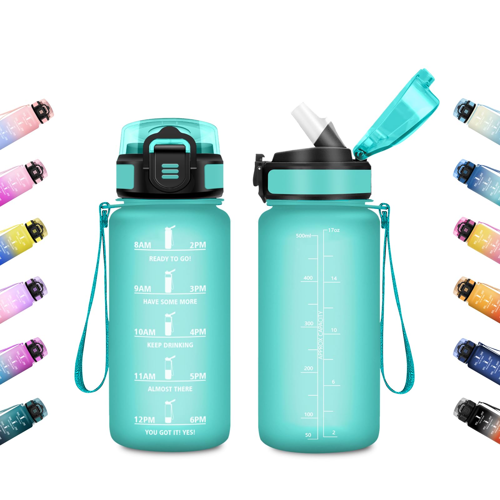 JAPORIA 500ml Water Bottle Motivational Water Bottle with Straw, Leak Proof, Time Indicator, Office Hiking