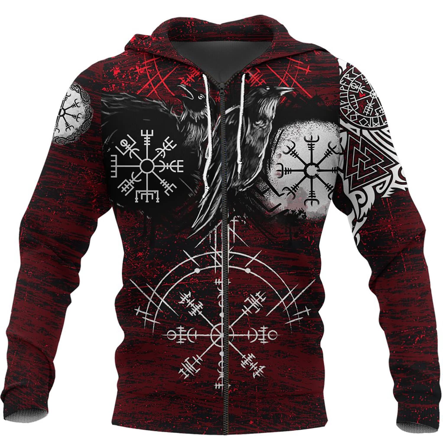 Męska bluza z kapturem Wiking Crow, 3D Druk Nordic Mythology Light wweight Sportwear Zip Up Bluza z kapturem