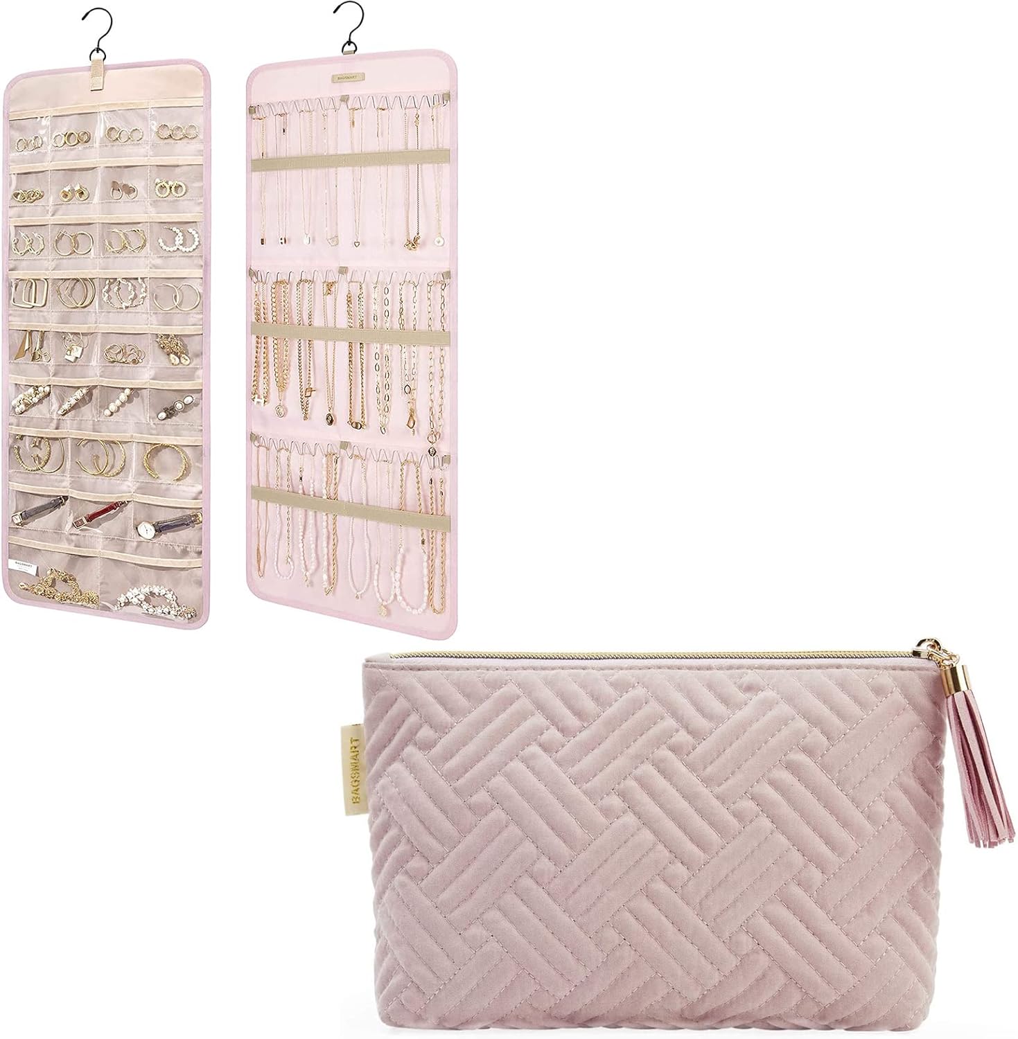 BAGSMART Hanging Jewelry Organizer with Small Cosmetic Bag