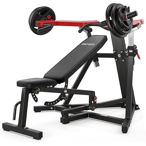 ANCHEER Chest Press Machine with Weight Bench, 1250LBS Bench Press Machine with Independent Arms, 10+5 Adjustable for Full Chest & Upper Body Strength Training Home Gym Equipment