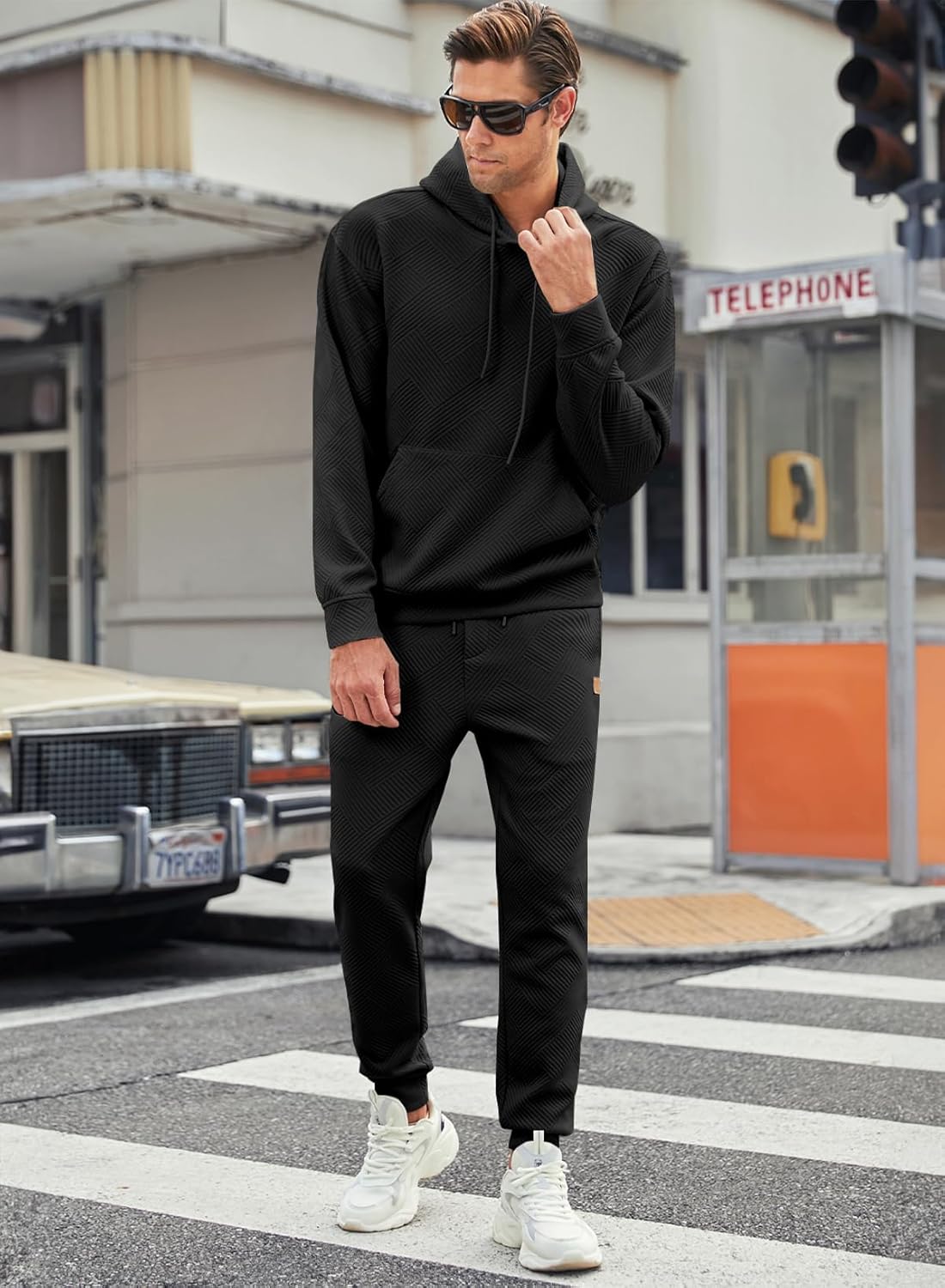 JMIERR Mens 2 Piece Jacquard Sweatsuit Outfits Hoodie Sweatshirt & Joggers Sweatpants Set Tracksuit - Image 6