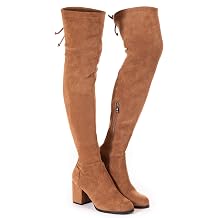Mtzyoa Over The Knee Boots for Women Black Brown Lace Up Thigh High Suede Long OTK Block Heel Stretch
