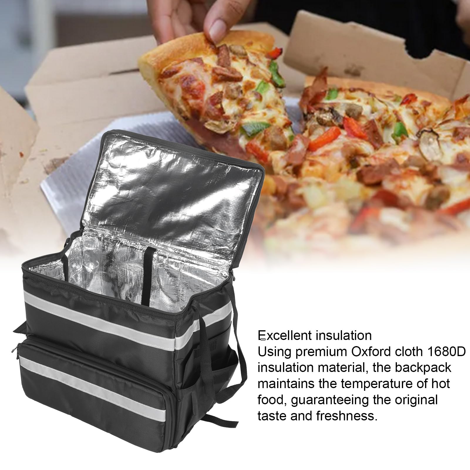 Mochila de Entrega de Alimentos para Pizza, Bolsas Expandibles Aisladas para Pizza Caliente con Tela Oxford Impermeable para Entrega en Bicicleta, Camping, Playa