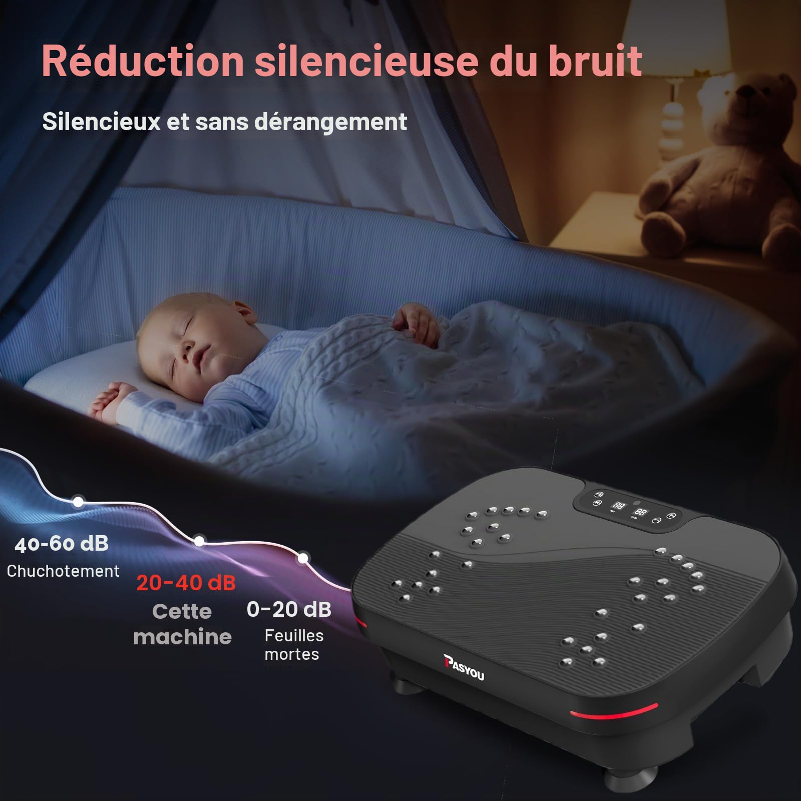PASYOU Plateforme Vibrante avec 99 Niveaux d’Intensité, Plaque Vibrante Oscillante Antidérapante avec 2 Bandes de Résistance et Télécommande, Machine de Fitness pour Entraînement du Corps Entier