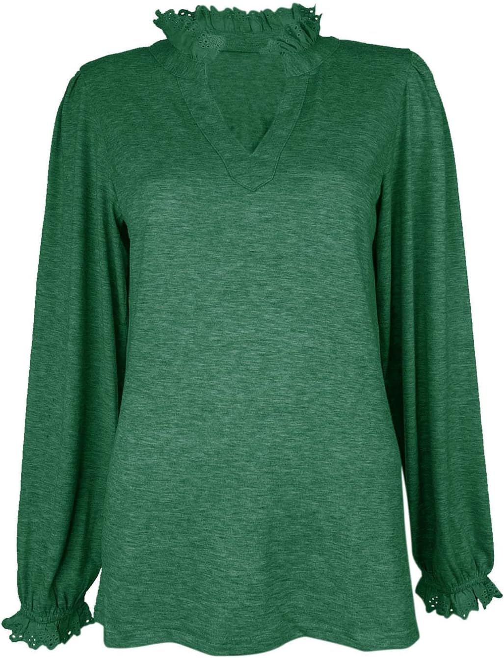 Dailiup Women's Long Sleeve Shirts Fall Casual Lace V Neck Tops Bussiness Dressy Tops Blouses Outfit Clothes - Image 3