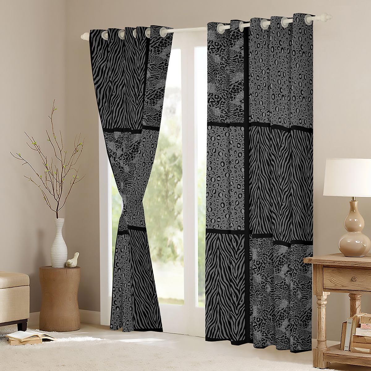 Loussiesd Grey Leopard Zebra trattamenti per finestre, 2 pannelli W46*L54