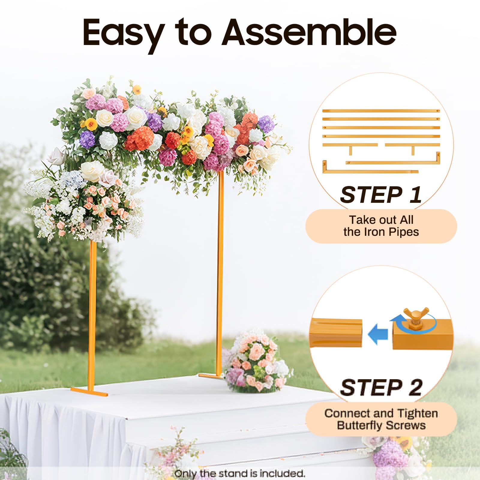 2 x 1,5 m arco de globos para ceremonias, color amarillo, estructura de altura ajustable, soporte de metal para globos, juego de soporte para arco, para bodas, cumpleaños, fiestas, ceremonias,