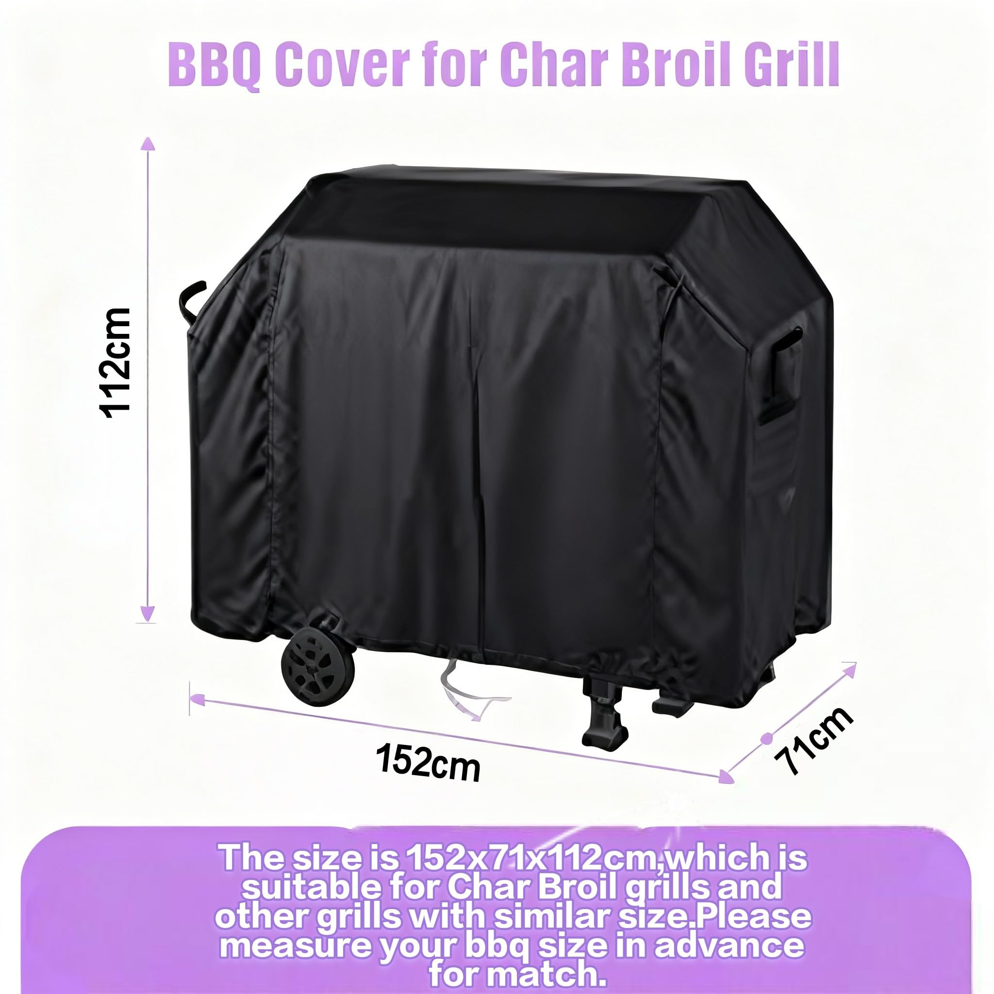 Heavy Du BBQ Grill pokrowiec 500D, wodoodporny i blaknący żywica, pasuje do grilla Char Broil, 152 x 71 x 112 cm, ochraniacz na zewnątrz z uchwytami, klamrami i otworem wentylacyjnym