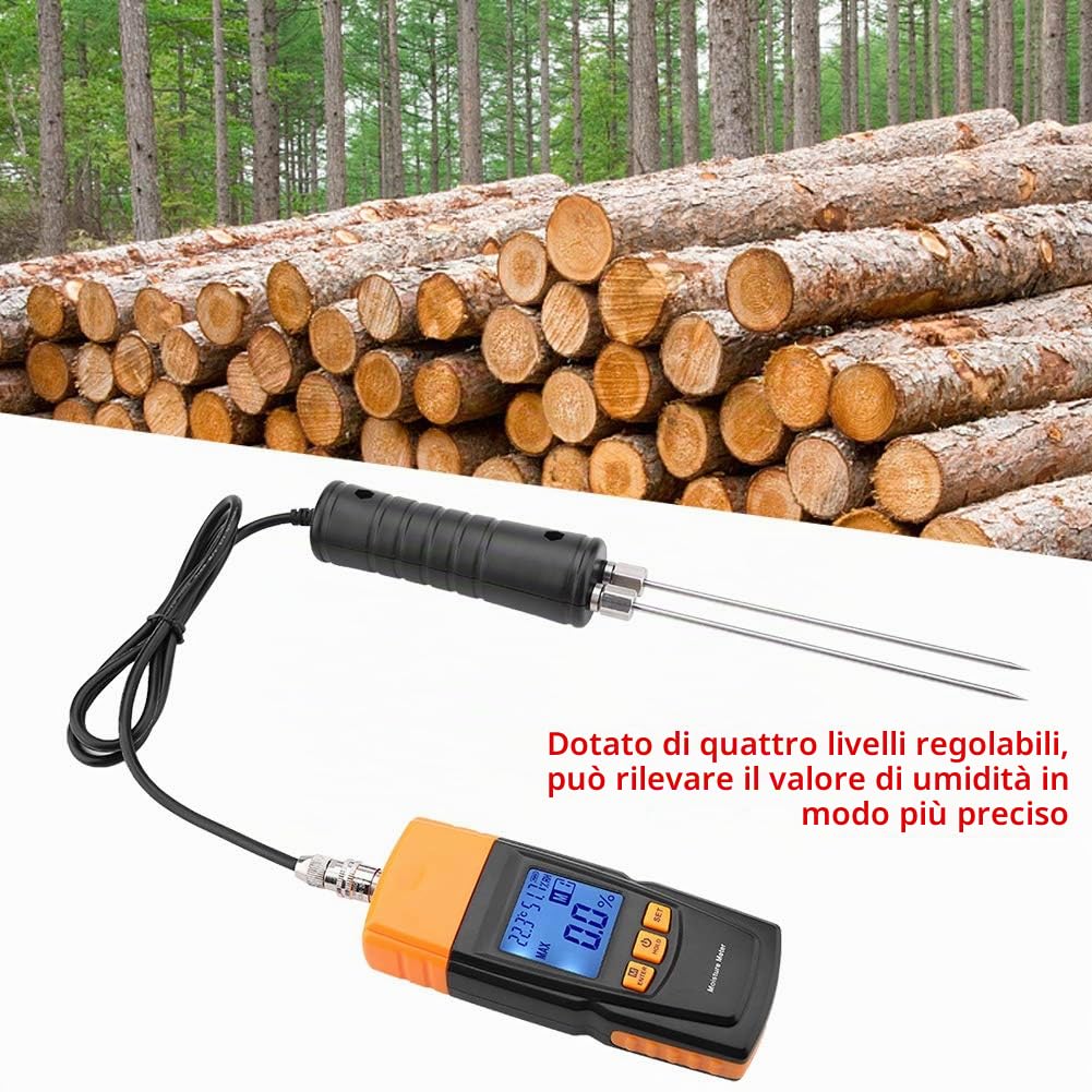 Misuratore di umidità del legno digitale, display LCD GM620 Tester di umidità del legno regolabile digitale -10-60 ℃ Misurazione dell'intervallo di umidità: 2-40% 50% 60% 70% rilevatore di umidità