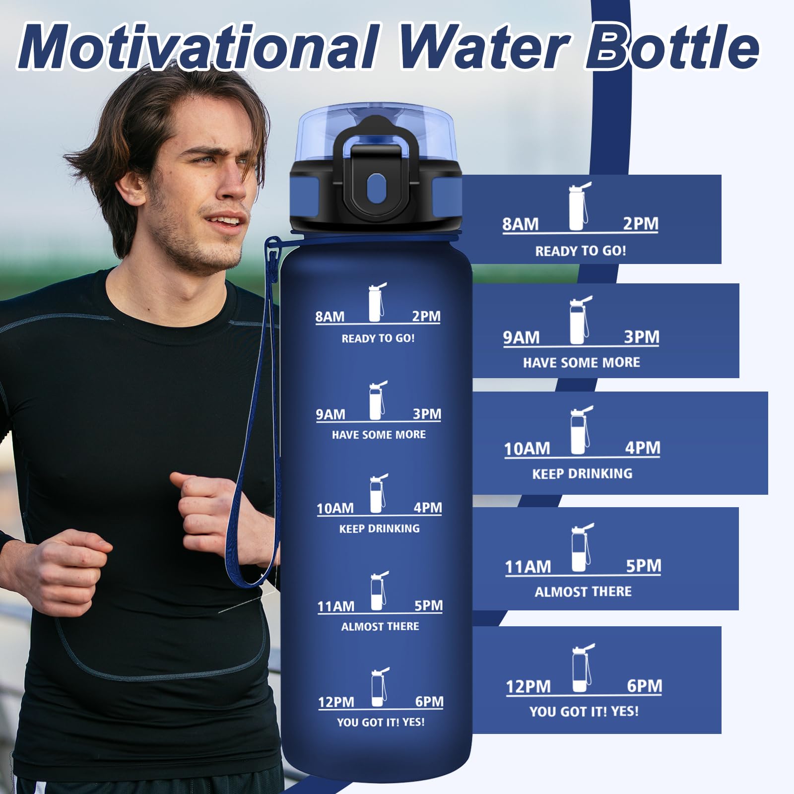 Borraccia 1L, Borracce con Indicatore del Tempo Motivazionale, Borraccia senza BPA, Bottiglia con Filtro, A Prova di Perdite, Borracce per Adulti, Scuola, Ufficio - 5