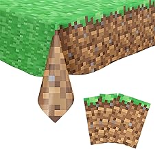 Yiran Pixel Tablecloth Plastic Rectangular Waterproof Cartoon Gaming Theme Table Cloth 137 * 220 Table Cover for Kids Boys Girls Baby Shower Birthday Party Supplies Decoration Supply