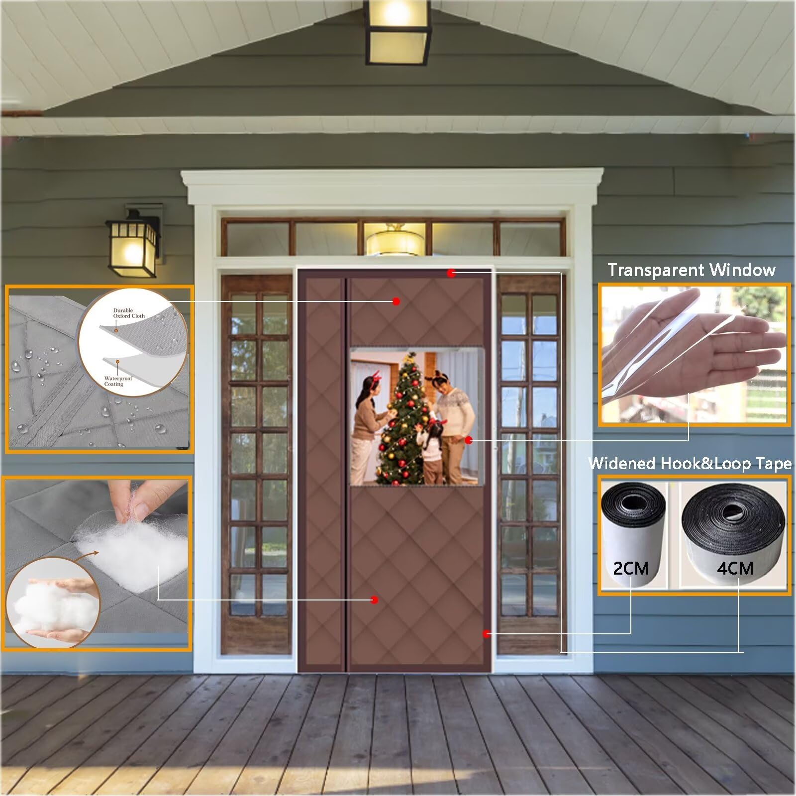 Tenda della Porta Inverno con finestra di visualizzazione,Marrone 180x240cm Apertura laterale,Impermeabile Termica e Isolante Tende Divisorie Chiusura Automatica,per Porte d'Ingresso,Cortili Porte