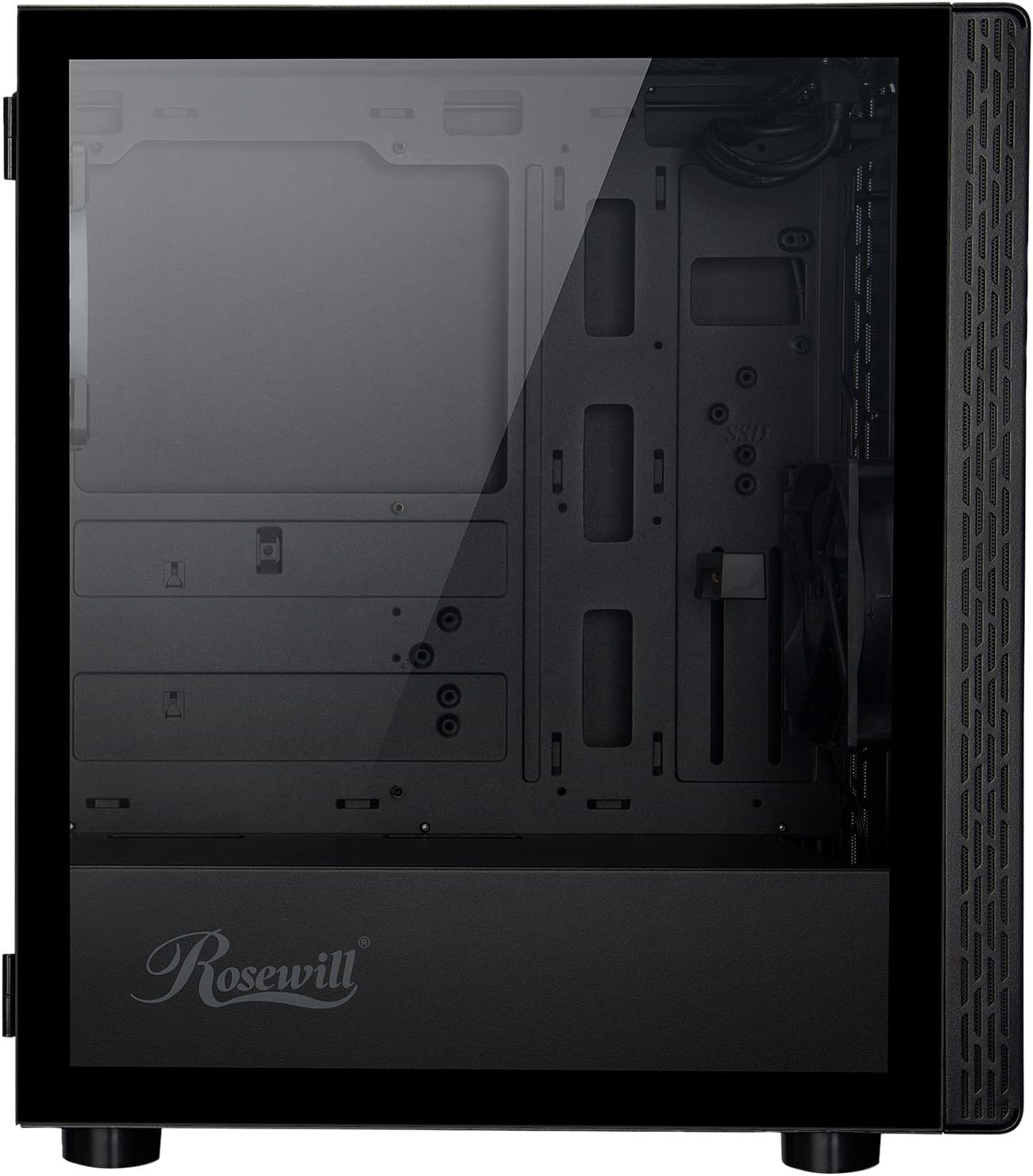 Rosewill Prism M ATX Mid Tower Gaming PC Computer Case with Tempered Glass, Pre-Installed RGB Fan with 10 Backlit Modes and LED Light Strip, 240mm AIO and 320mm VGA Support, Bottom Mount PSU