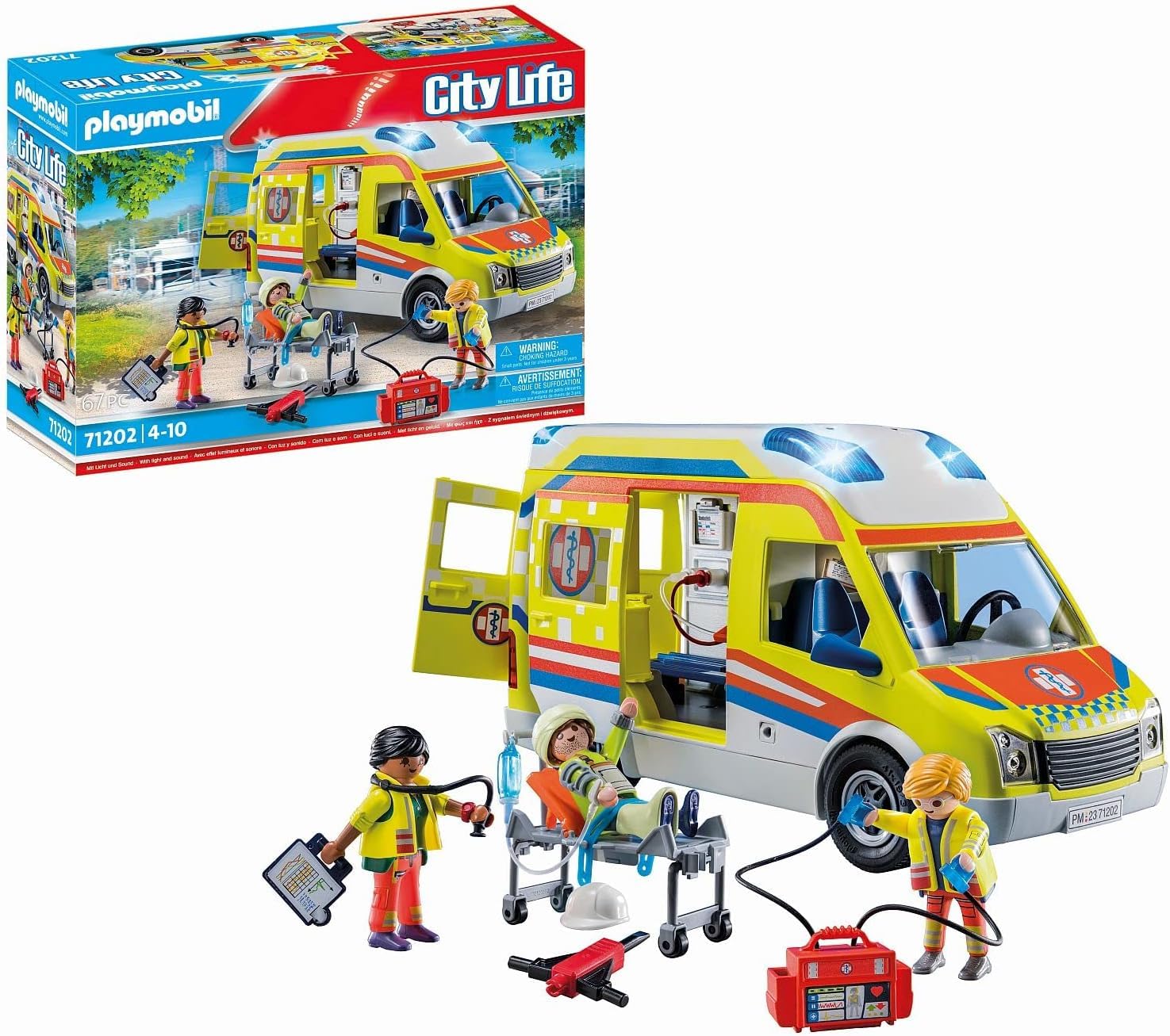 PLAYMOBIL City Life 71202 Ambulanza, con luci e Suoni, Giocattolo dai 4 Anni + Duracell Optimum confezione da 4 AAA