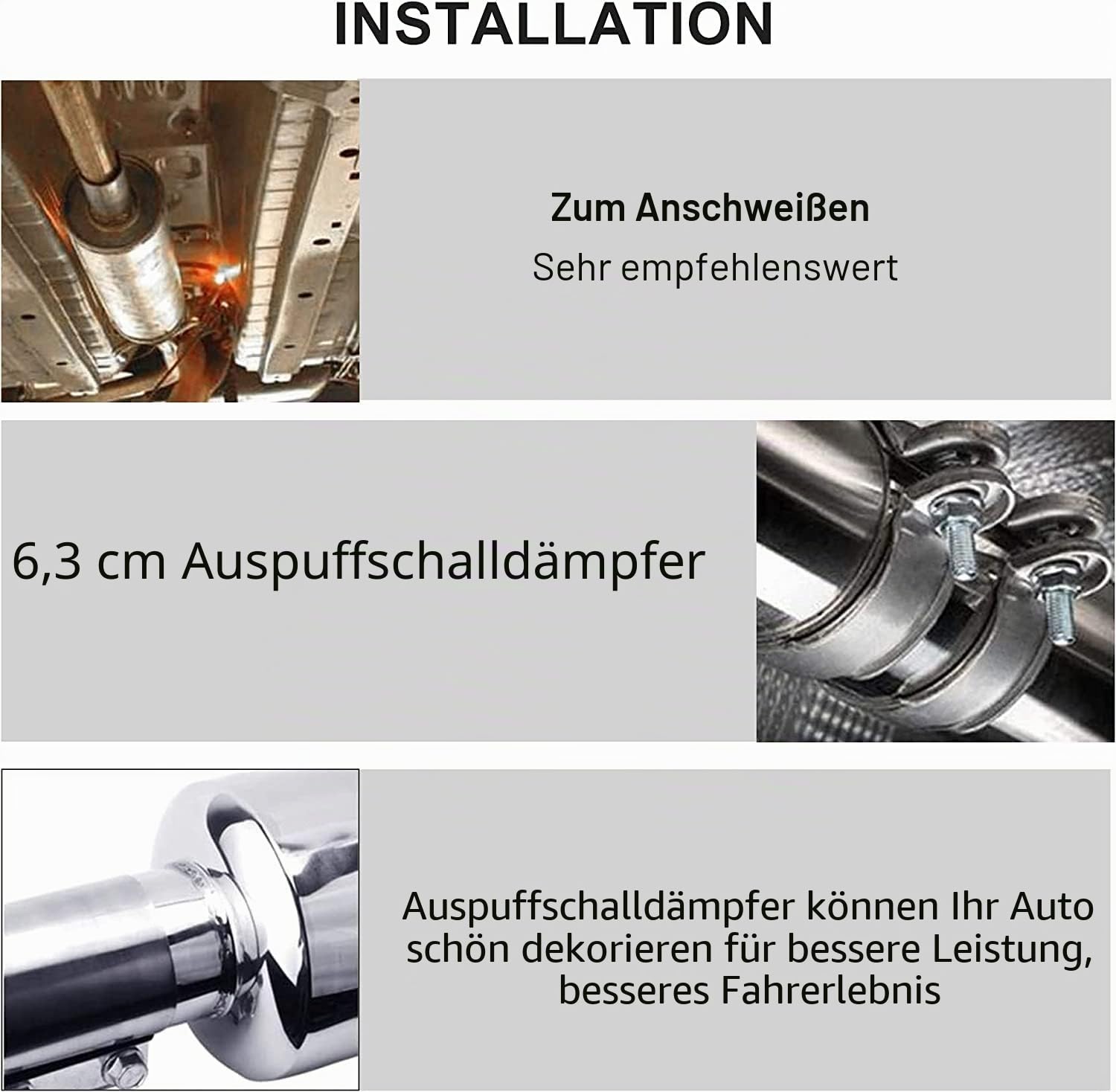 Akozon 2.5 Zoll Auspuffschalldämpfer, Universal Motorrad Auspuff Schalldämpfer Rohr Schalldämpfer, Straight Through Edelstahl-Schalldämpfer Auto Auspuff Schalldämpfer Auspuff Schalldämpfer