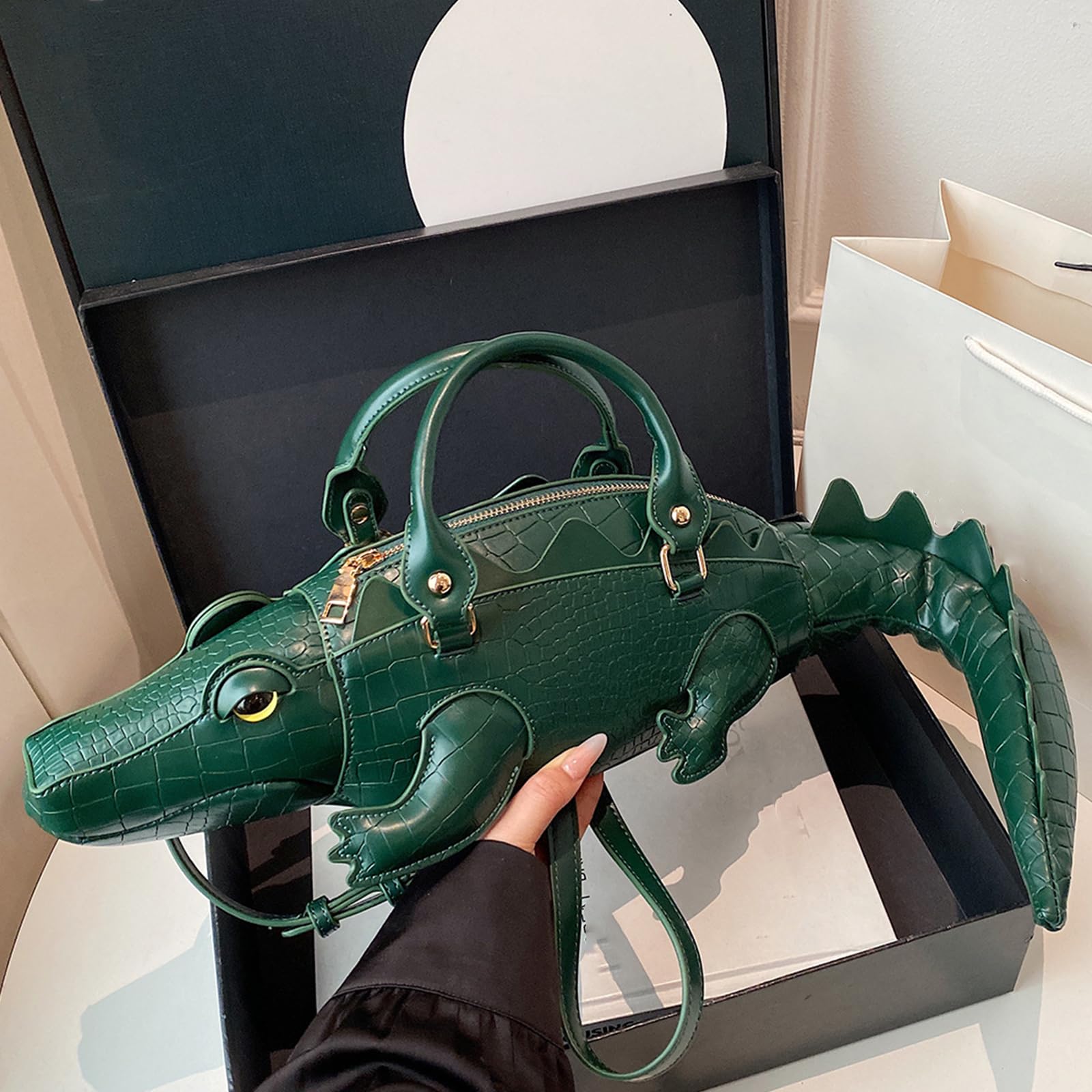 Damska torebka crossbody 3D z krokodylem, górny uchwyt ze skór PU