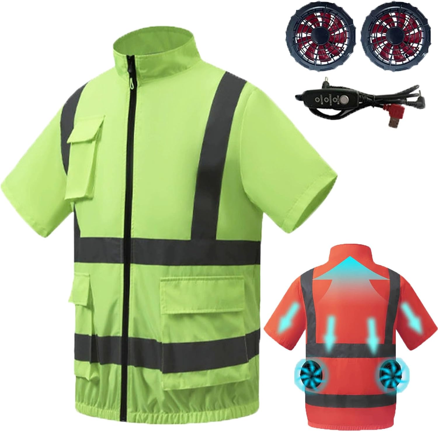 [Ennuts] 冷却服 ファン付き作業服 反射半袖 氷嚢配置可能 3段階調節 夜間作業 USB接続 熱中症予防 高空作業/アウトド