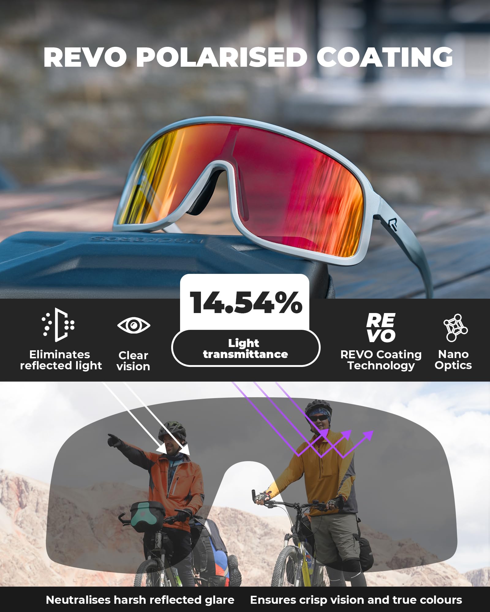 ROCKBROS Polarisierte Fahrradbrille Sonnenbrille, UV400 Schutz, Ultraleicht TR90 Rahmen Sportbrille, Austauschbare Nasenpads Cycling Glasses für Herren Damen Radfahren MTB Laufen