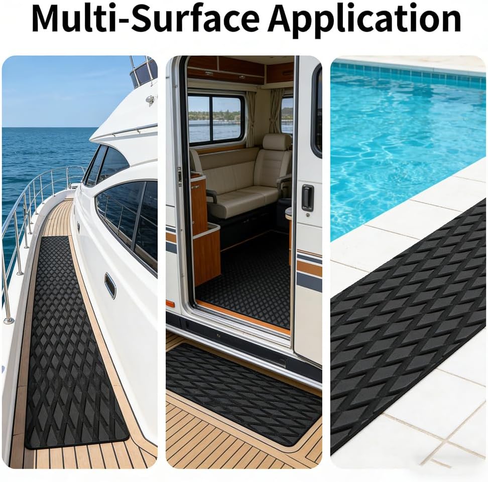Marine EVA Boat Flooring Non-Slip Diamond-Tread Decking Sheet, Self-Adhesive Heat-Defying Foam for Boats, Kayaks, RVs, Paddleboards & Golf Carts,Color 1,92 * 37cm