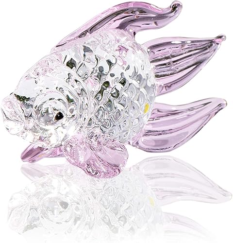 Figura de pez soplado a mano de cristal, regalo de pez rosa para mujeres y niños para cumpleaños de Navidad, escultura de animales lindos de