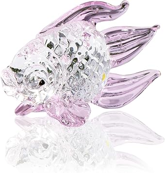 Arikyrist Hand Blown Glass Fish Gifts for Women Children on Christmas Birthday Crystal Pink Fish Figurines Glass Animal Ornaments for Home Table Office