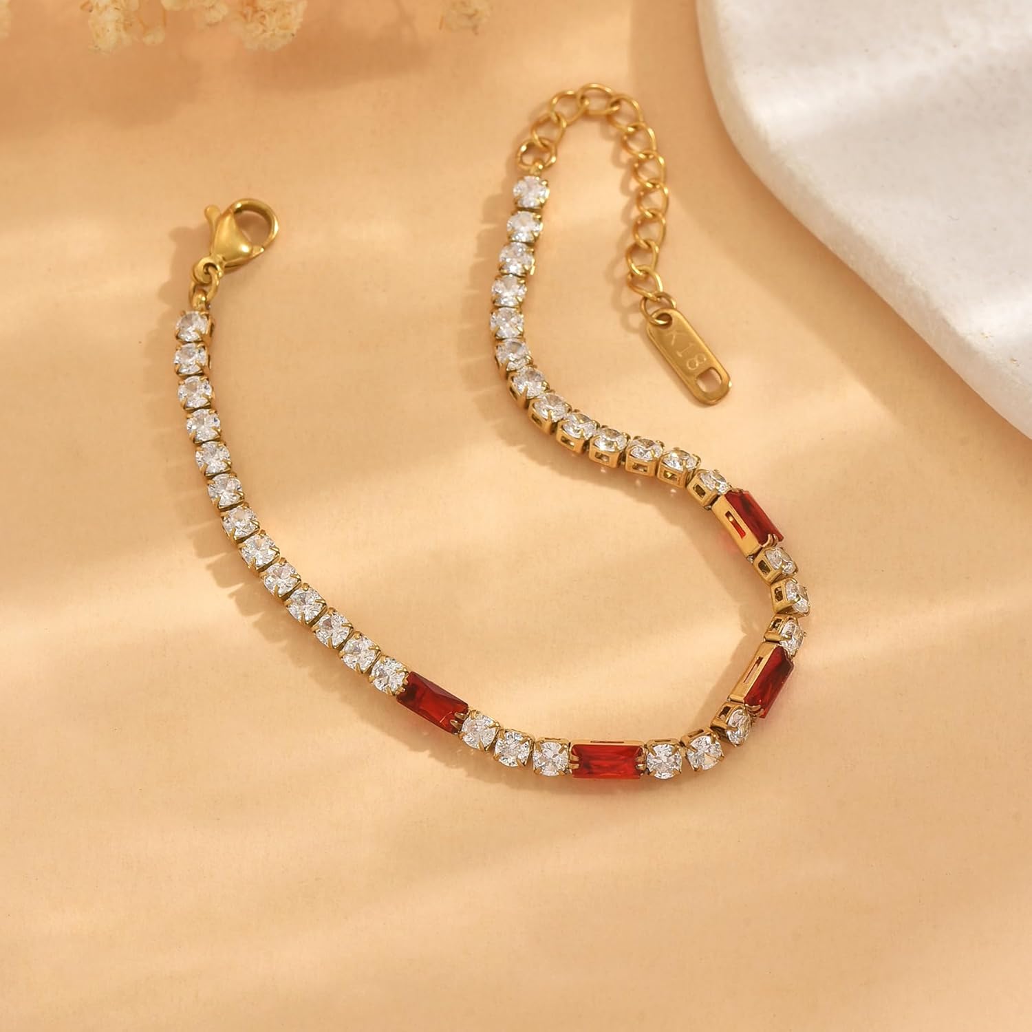 Tennis Bracelets for Women 18K Gold Plated 3mm Cubic Zirconia Bracelets Dainty White Black Green Red Blue Pink Diamond Adjustable Bracelet - Image 6