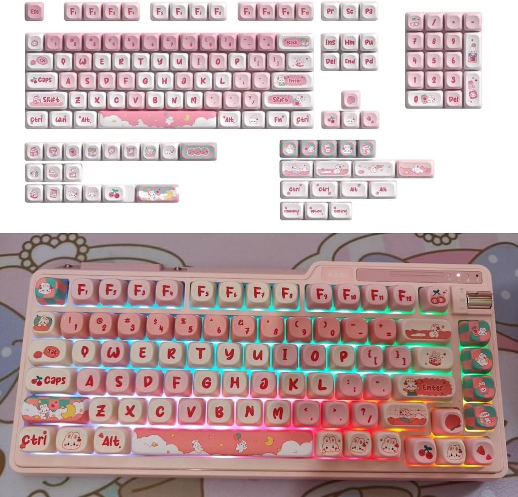 138Keys DIY Keycaps Replacement Cartoon Rabbit PBT Keycaps for Gaming Mechanical Keyboard Switches