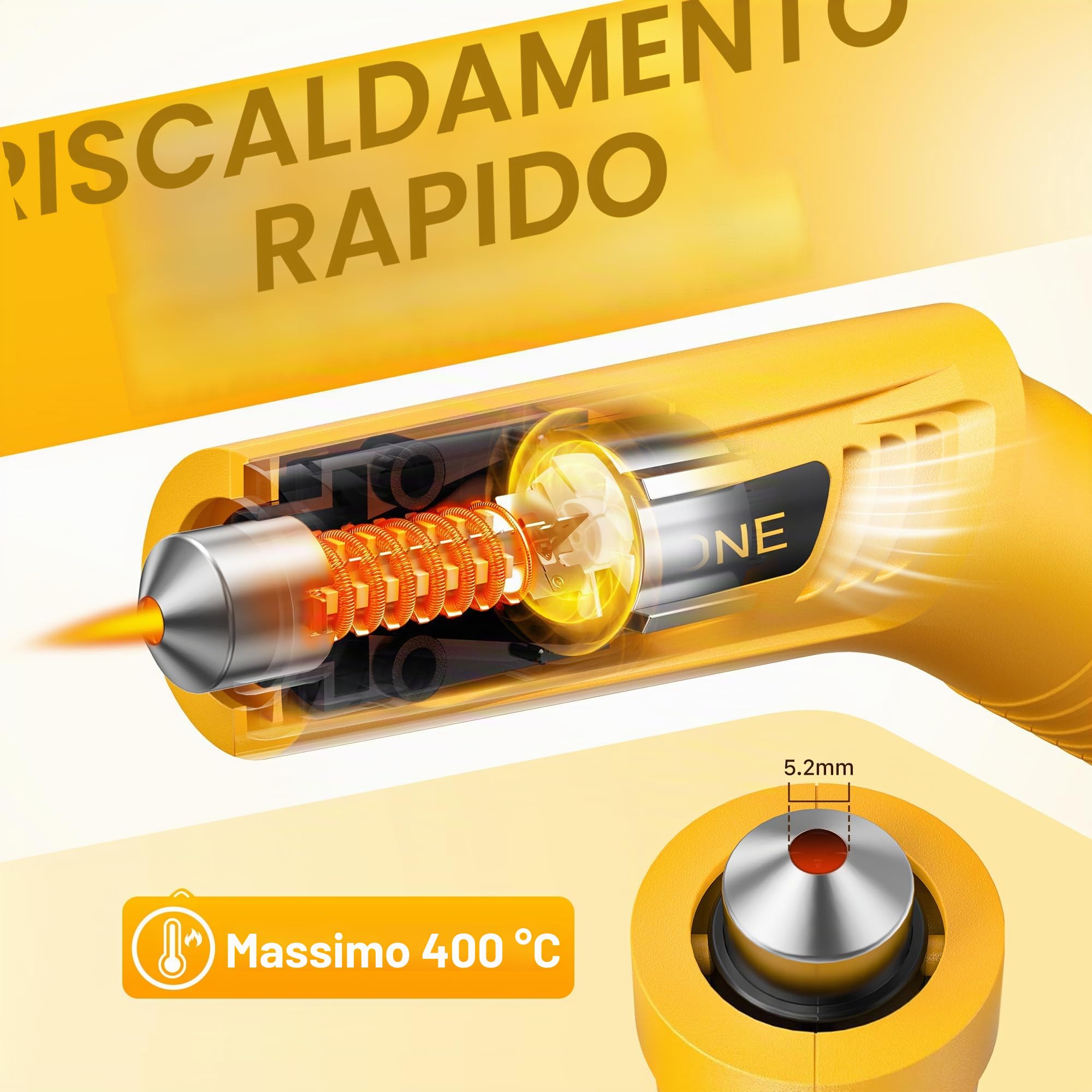 SEEKONE Mini Pistola ad Aria Calda Senza Fili, 4 Temperatura (Max 400 °C) con Funzione di Memoria, Pistola Termica a Batteria al Litio da 3,6 V, Ricarica USB, con Ugello Riflettore, per Artigianato