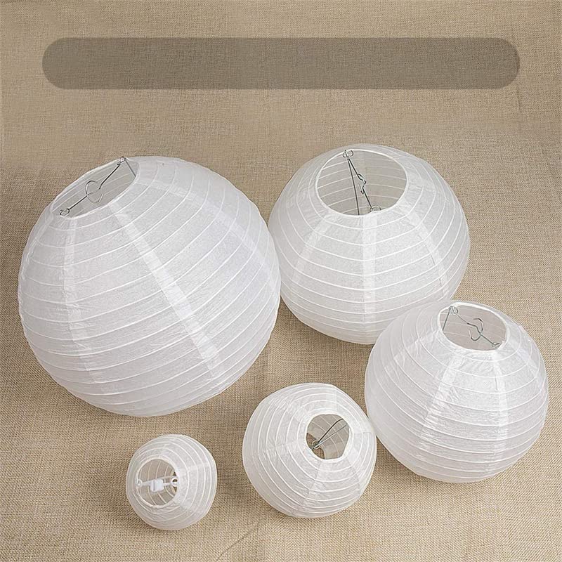 30 Lanternes Papier Blanches Suspendues - 4 Tailles Pour Décoration Fête