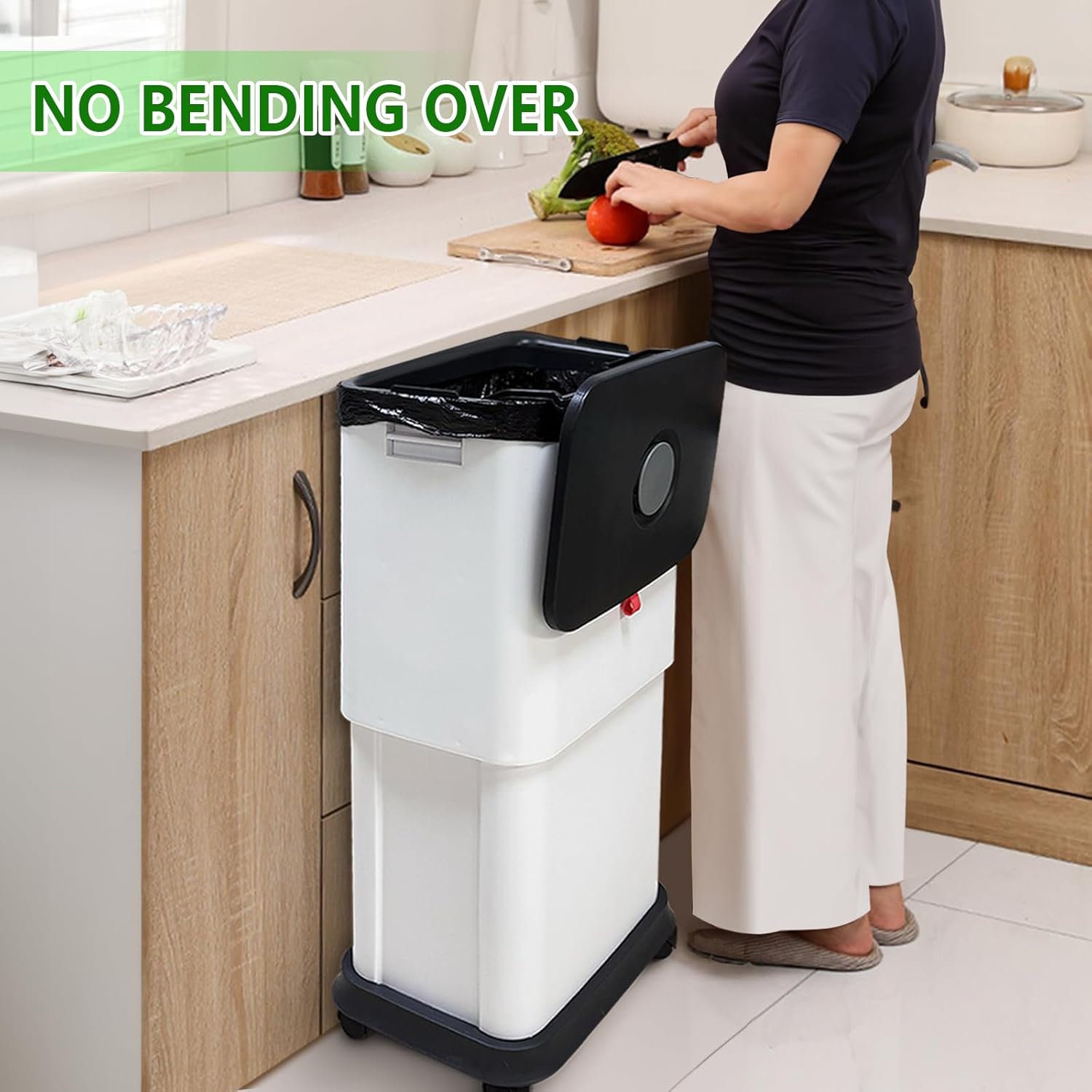 HI NINGER 3 Pack Kitchen Trash Can with Lid, 13 Gallon Trash Can for Home Office Bedroom Living Room Outdoor 45Liter Trash Bin,Comes with Two 2.2 Gallon Bathroom Trash cans with lids（with Garbage Bag