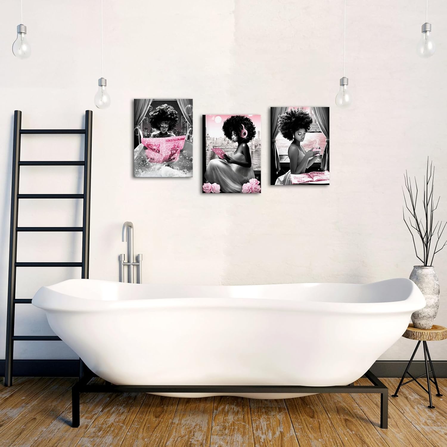 Apicoture Black Girl Wall Art Black and Pink Wall Art African American Women inspirational Picture Wall Decor for Bathroom (Pink)