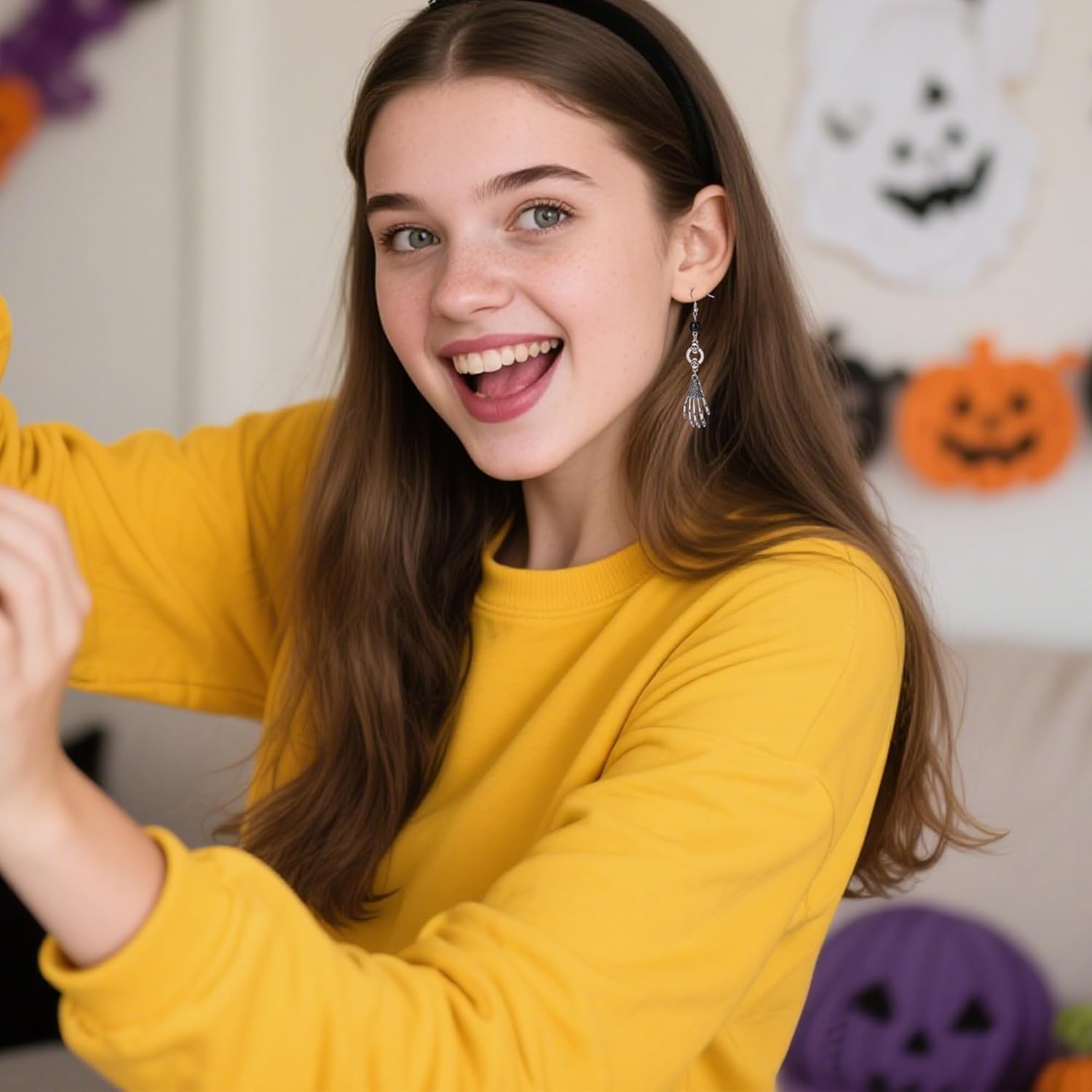 C-leen Halloween Earrings For Women, Spooky Skull Skeleton Dangle Earrings Hypoallergenic Metal Materials Skeleton Jewelry Halloween Gifts for Women Friends Mother Her - Image 4