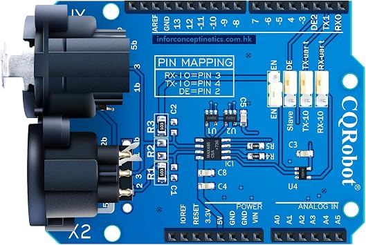 CQRobot DMX Shield MAX485 Chipset Compatible with Arduino Motherboard RDM Capable, with XLR 3-Pin Male/Female Connectors, Device into DMX512 Network, LED/Music Remote Device Management Capable.