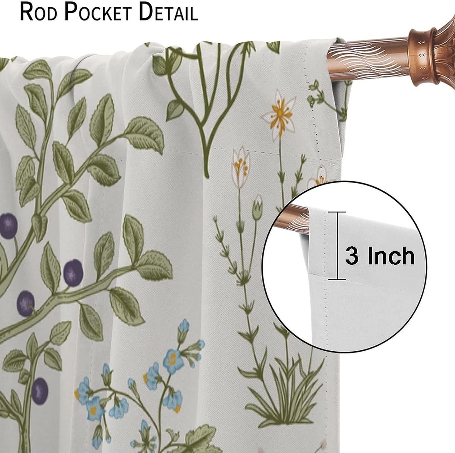 Floral Botanical Curtains, Spring Floral Botanical Butterfly in Natural Garden, Blackout Decorative Curtains for Bedroom Living Room, Set of 2 Panels,52X84 Inch