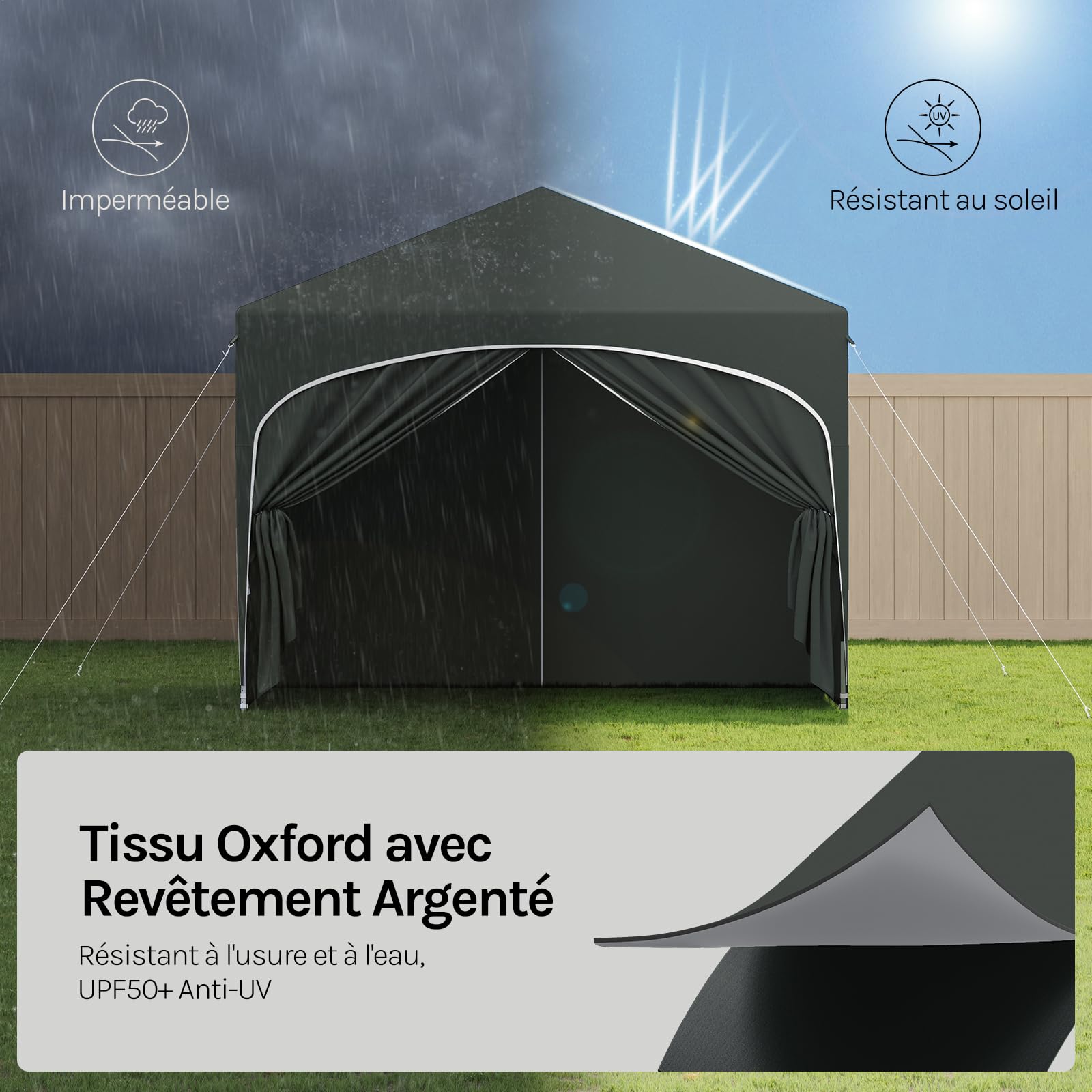 WOLTU Tonnelle 3x3m Pop up avec 4 parois Gris