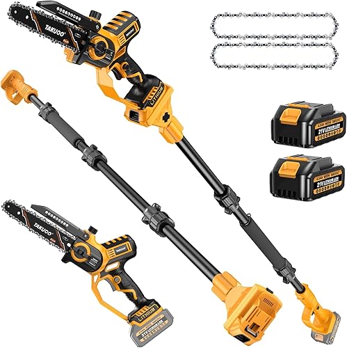 Takuoo Sierra de Poste Eléctrica 2-EN-1 de 8 Pulgadas, Mini Motosierra Inalámbrica con Poste de Extensión, Sierra de Poste con Batería de 21V
