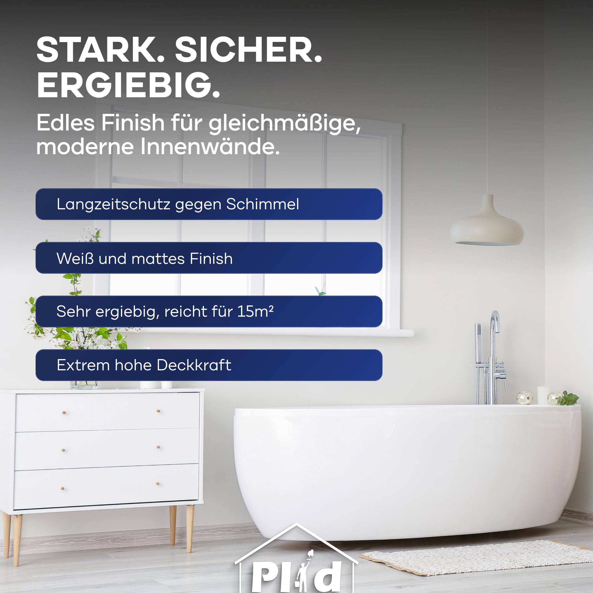 Plid Anti Schimmel Renovierfarbe Innen Weiß 5L - Antischimmelfarbe für feuchte Räume, Bad & Küche - Wandfarbe weiß - Langzeitschutz gegen Schimmelbefall - Made in Germany