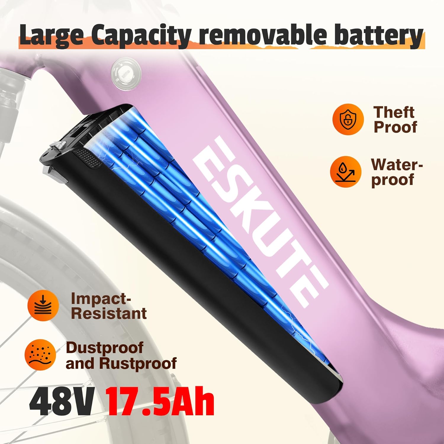 ESKUTE Electric Bike for Adults-1300w Peak Ebike, 28MPH Step Thru Electric Bicycle，70Miles 840 WH Removable Battery e-Bike, 7-Speed 26'' tire, Adjustable Stem,