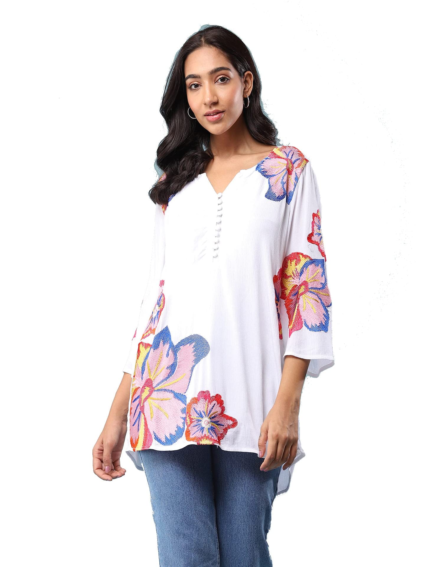 Aarke Ritu Kumar Round Neck 3/4 Sleeve Casual Top