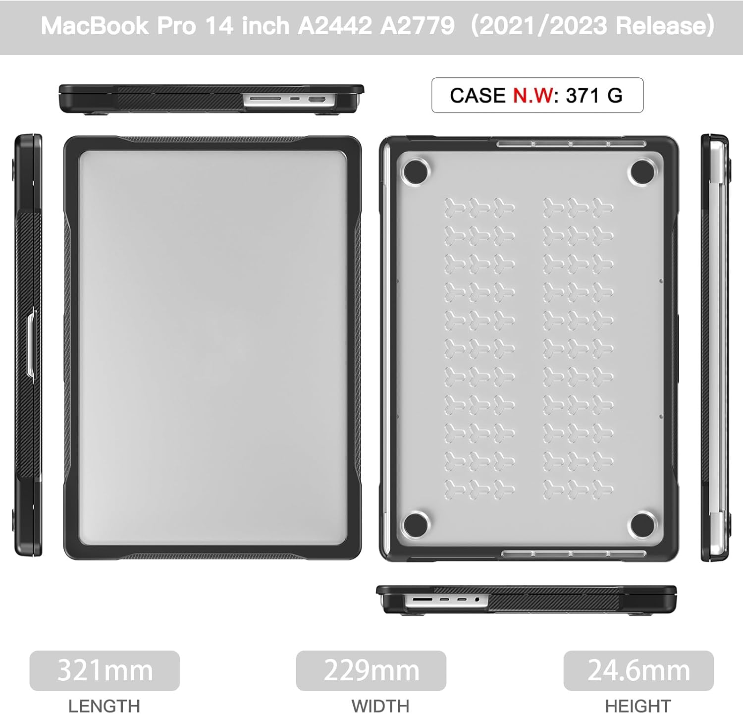 Multi-Viewing Stand Folio Case Cover Transparent Back Shell Compatible with MacBook Pro 14" 2021/2023 A2442/A2779/M3 A2918/A2992/Pro 14" 2024 M4 A3112/A3185/A3401 Slim Shockproof Rugged TPU Protective