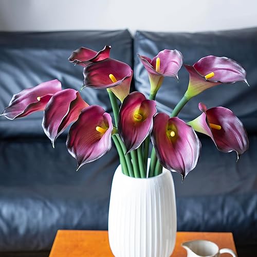 Flores artificiales Calla Lilly 25.6 pulgadas, ramo de flores falsas grandes suaves al tacto real, plantas de tallo largo, 5 piezas para el hogar,
