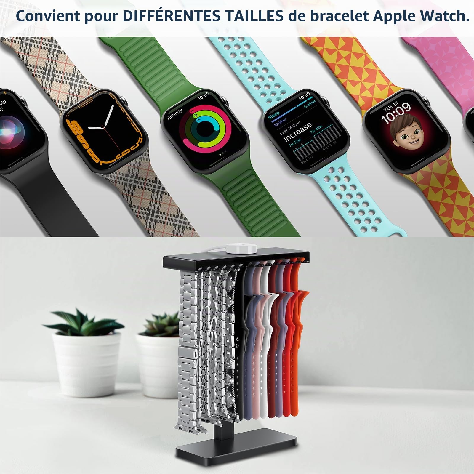 Support de bracelet de montre 3 en 1 pour Apple Watch, bracelet intelligent, support en silicone, affichage rainuré
