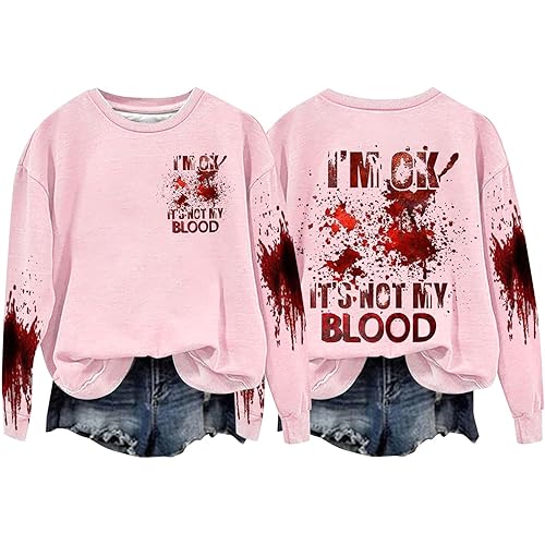 Halloween Sweatshirt for Women Bloody Graphic Oversized Long Sleeve Crewneck Pullover Tops 2024 Fall Fashion Shirts