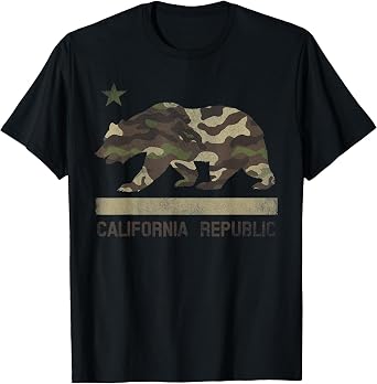 Camouflage California Republic Flag Bear Star Cali LA Tshirt T-Shirt