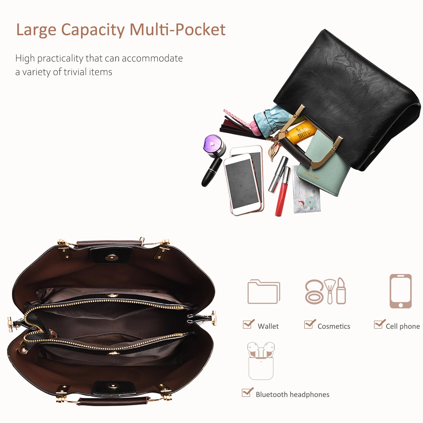 NICOLE&DORIS Bolso de mano con asa superior para mujer, bolso de hombro, bolso cruzado con borla, bolso de mano para mujer, piel sintética