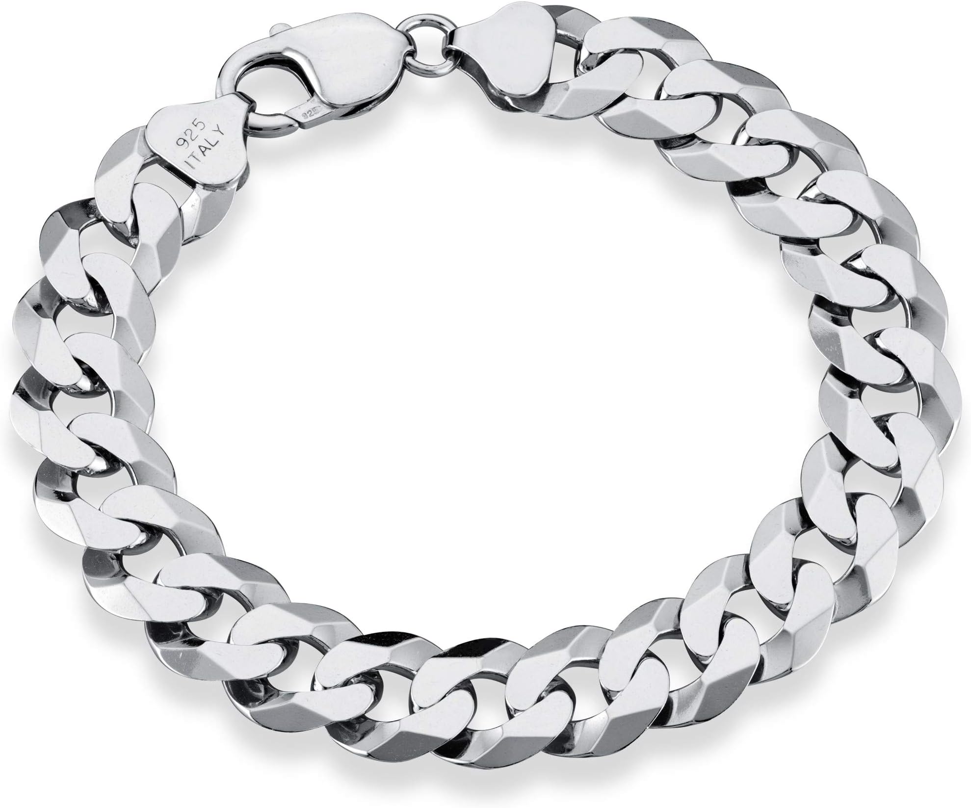 Miabella 925 Sterling Silver Italian 12mm Solid Diamond-Cut Curb Link Chain Bracelet, 8, 8.5, 9 Inch Jewelry for Men Made in Italy